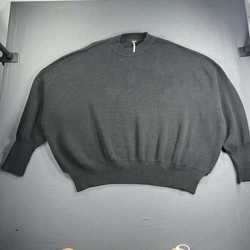 Free People Easy Street Tunic Sweater Black Ribbed Knit Oversized Size M