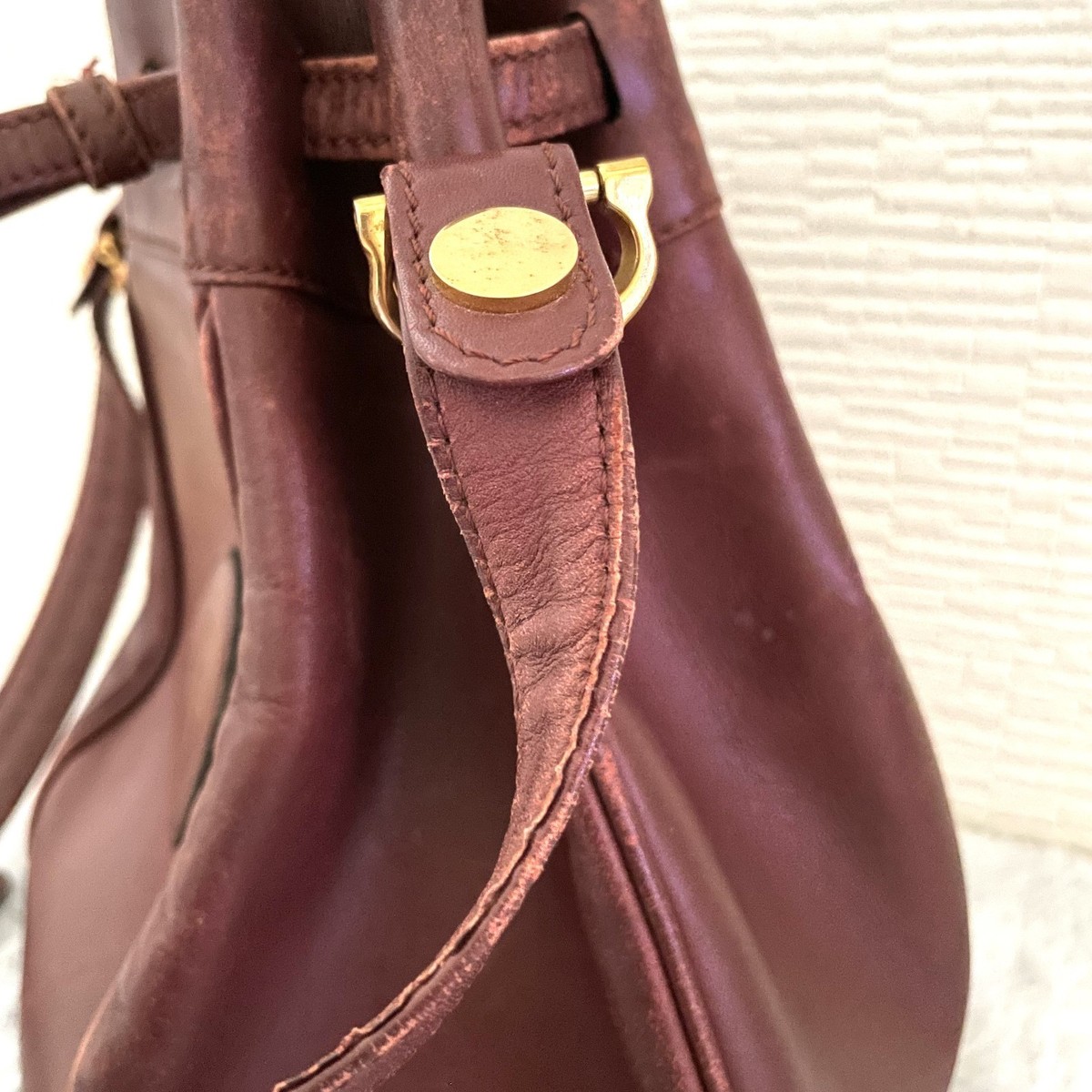 Cartier Must Line Drawstring Bucket Shoulder Bag Burgundy Red