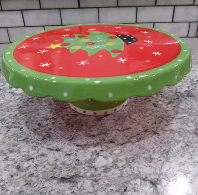 Christmas Cake Stand, Tree Design, Festive Colors, 4.5'' x 11.5''