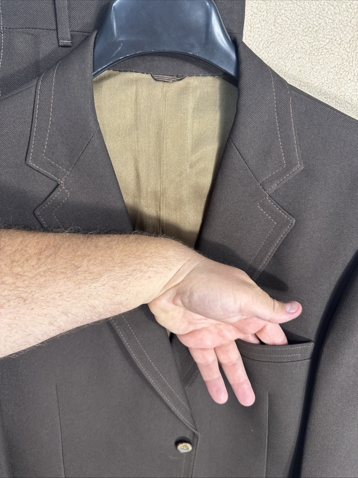 @@ Vintage American Craftsman 40R Chocolate 2 Piece Suit 33x31 Gaberdine Poly