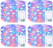 4 Pack 50 LED 4th of July Decorations Red White Blue String Lights Set Decor