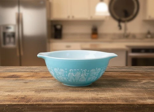 Vintage Pyrex Cinderella Mixing Bowl - Amish Butterprint Blue 1950s