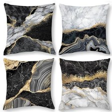 Marble Texture Pillow Cover 18 x 18 Inch Set of 4 Abstract Ink Black Gold