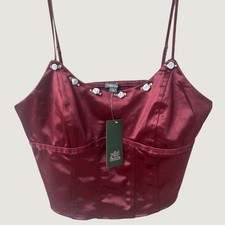 Wild Fable Rosette Satin Corset Crop Tank Top Womens Small Burgundy Stretchy NWT