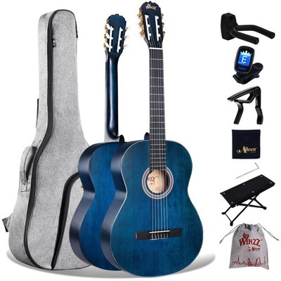 Konzertgitarre 4/4 Gitarren-Set Nylon Saiten Anfänger Blau 39 Zoll