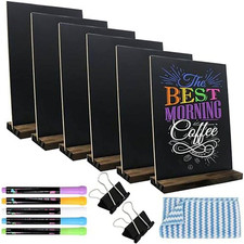 6 Pack Double-Sided Tabletop Chalkboard Signs with Base Stand Erasable Menu Boar
