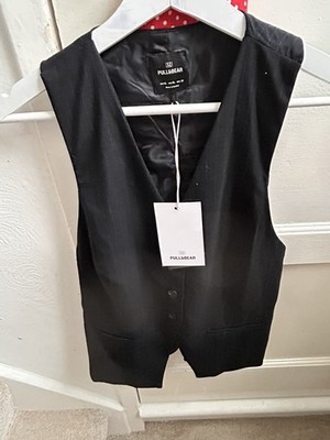 Pull & Bear Womens Waistcoat Black Pinstripe Sleeveless V-Neck Top Coord Suit XL