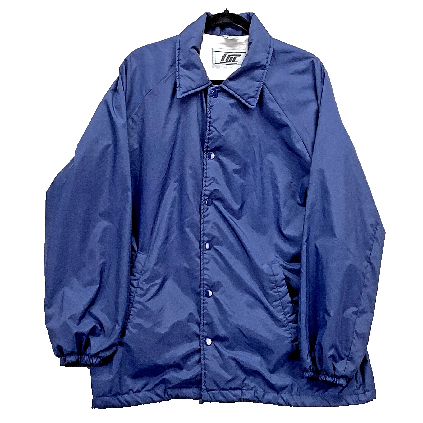 FGC Jacket Mens Medium Blue Nylon Coaches Snap Front Windbreaker