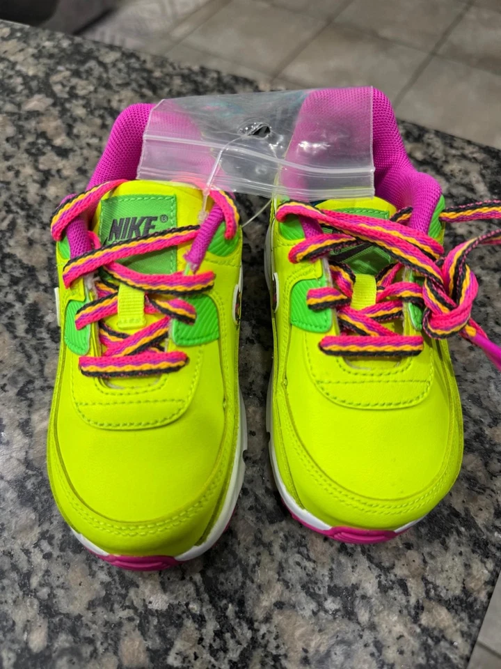 Nike Air Max 90 Cuero TD 'Volt Fire Pink' (CW5798-700) Zapatos para niños pequeños. Talla 7 Foto 3 de 4