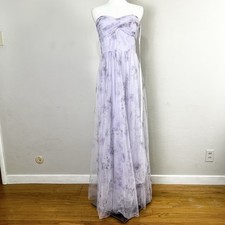 Dessy 3129FP Lilac Haze Garden Floral Print Strapless Tulle Gown Size 14 NEW