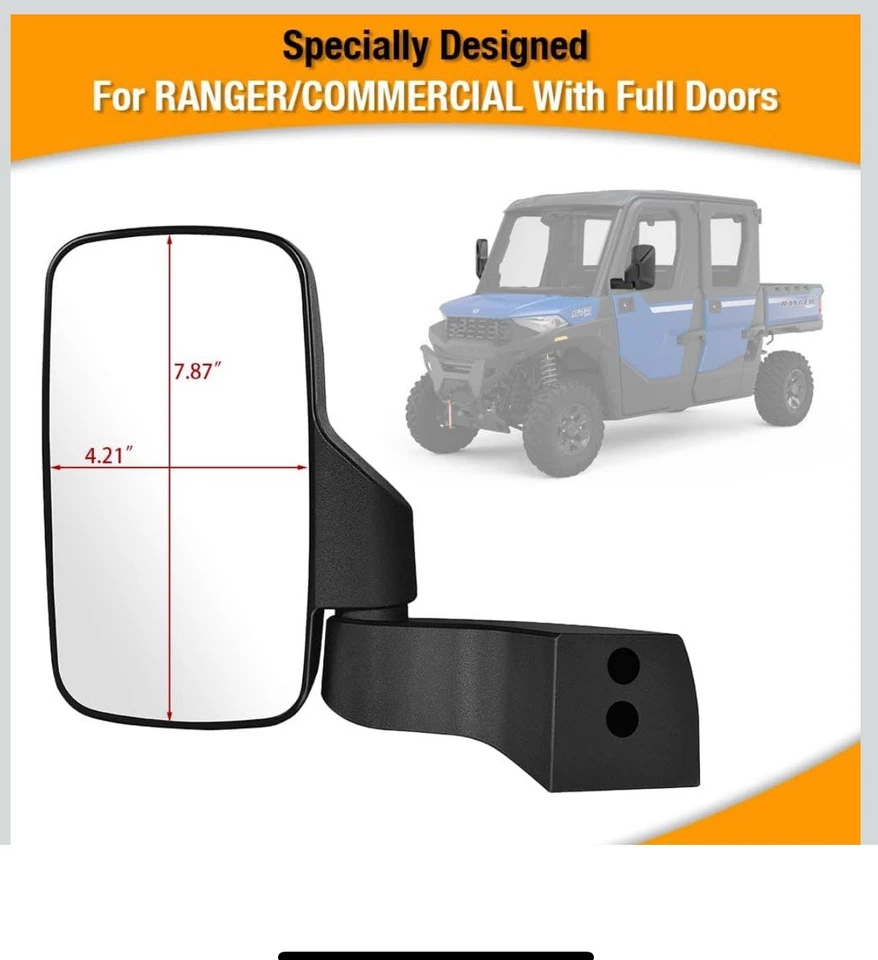 Espejos retrovisores laterales Polaris Ranger montados en puerta Foto 2 de 4