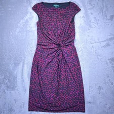 Lauren Ralph Lauren Sheath Dress Womens 8 Pink Black Leopard Print Twisted Front