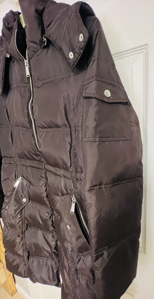 Chaqueta Abrigo Saks Fifth Avenue Marrón Mujer Plumón Abombado Talla M Capucha Extraíble Foto 3 de 4