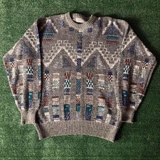 Vintage 1990s Method Grey and Multicolor Patterned Sweater