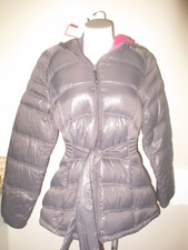 Esprit Ultra Light Packable Down Hooded Coat L Grey/pink Nwt