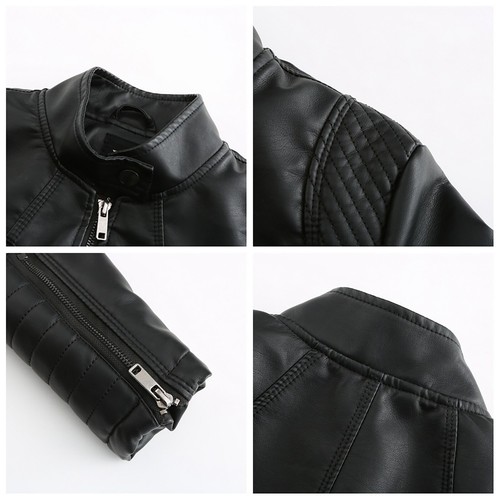 Women's Faux Leather Jackets Zip Up Motorcycle Short PU Moto Biker Outwear Coat - Picture 11 of 40