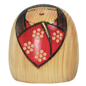 Japanese-Creative-KOKESHI-Wooden-Doll-Girl-3-5-034-H-Red-Beige-Made-in-Japan