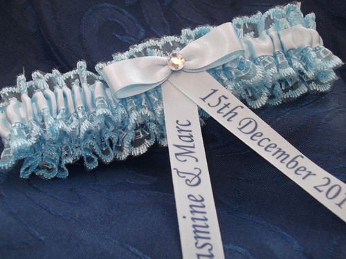Giarrettiera sposa blu personalizzata design cristallo fatto a mano nuova con scatola - Foto 4 di 5