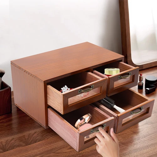 Organizador de Escritorio con Cajones Armario de Almacenamiento de Escritorio de Madera Caja de Almacenamiento, 4 Cajones - Imagen 4 de 18