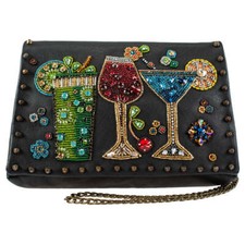 Mary Frances Stay and Party Crossbody Beaded Bag Leather Black Gold Handbag NEW