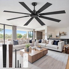 65" Black Ceiling Fan with Remote, 6-Speed Quiet DC Motor for Indoor/Outdoor Use