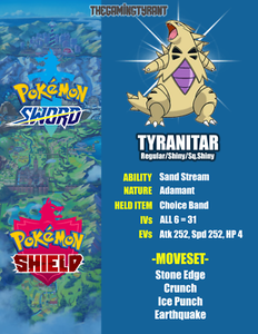 Details About Pokemon Sword And Shield Tyranitar 6iv Vgc Ranked Battles 2 Day Sale
