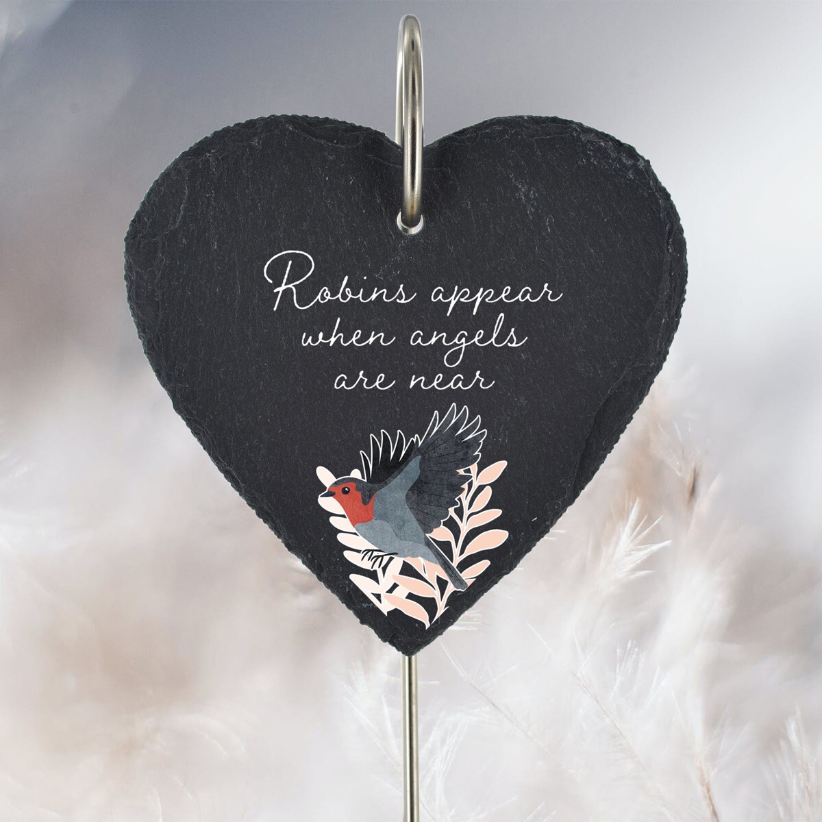 Robin Grave Stick Marker Plaque Slate Heart Memorial Tribute A Robin Appears