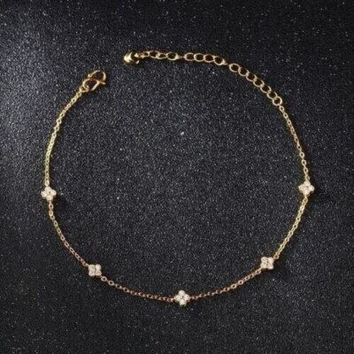 1.20 Ct Round Real Moissanite Women's Charm Bracelet 7'' In 14k Yellow Gold Over