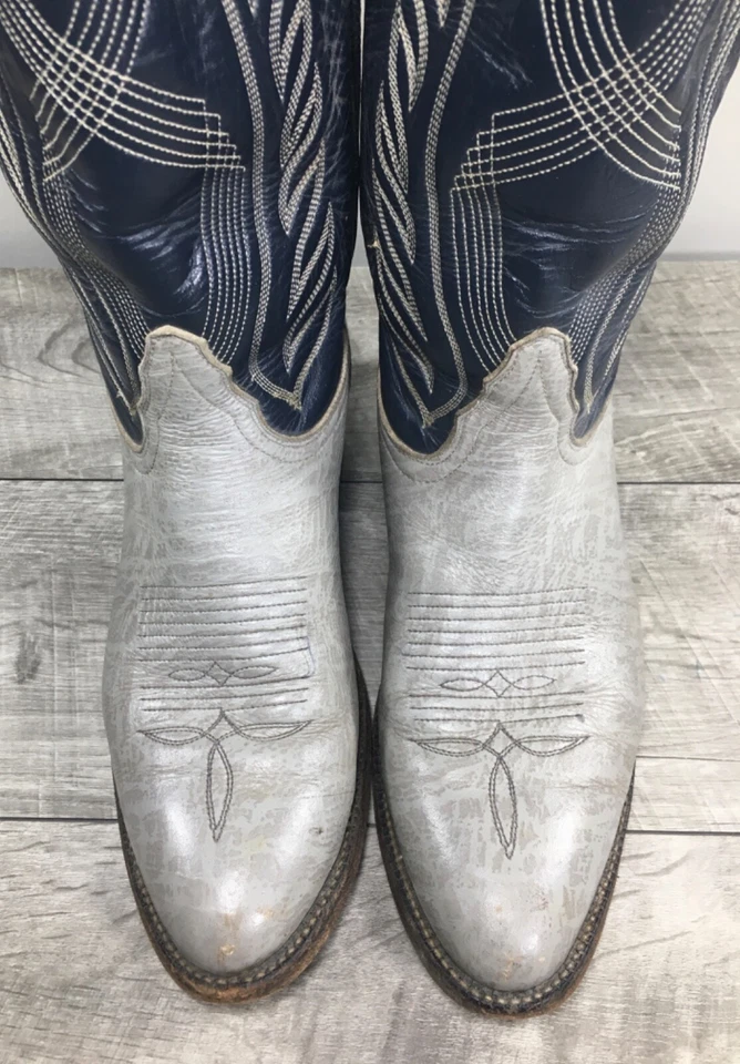 Tony Lama Hombres 8056 Negro Etiqueta Cuero Azul Vaquero Botas Occidentales Talla 7 De Colección Foto 4 de 4