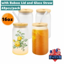 48 Pack 16oz Sublimation Frosted Glass Mug Blanks Beer / Coke Can With Lid&Straw