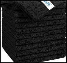 Microfiber Cleaning Cloth Black, 12 Pack Premium Microfiber Towels for Cars, Lin