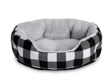 New Vibrant Life Black and White Plaid Round Cuddler Pet Bed Small 19" x 6". 