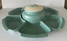 Chip And Dip Set Ceramic Apple Shape Relish Tray Hoening Of California Turquoise