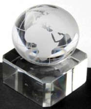30mm Crystal World Map Earth Globe Marble 1.25" w/Glass Stand Etched Orb Sphere