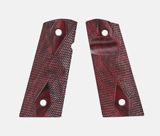 1911 Officer Grips, Red Cocobolo, Double Diamond, Mag-Well Bottom, Thumb Groove