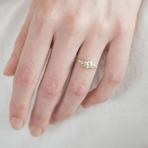Pretty 18k Yellow Gold Plated Rings Women Cubic Zirconia Jewelry Size 6-10 - Picture 4 of 7