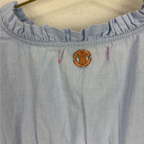 Simply Southern Light Blue Ruffled baby doll Top embroidered size large boxy - Picture 7 of 7