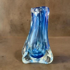 Venetian Art Glass Vase Thick Heavy Glass Cobalt Blue Glass Abstract Shape VTG