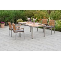 Merxx GartenmöBel Keros Set 9Tlg. 4 Stapelsessel + 4 Auflagen + 1 Ausziehtisch