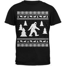 Sasquatch Ugly Christmas Sweater Black Adult T-Shirt Top