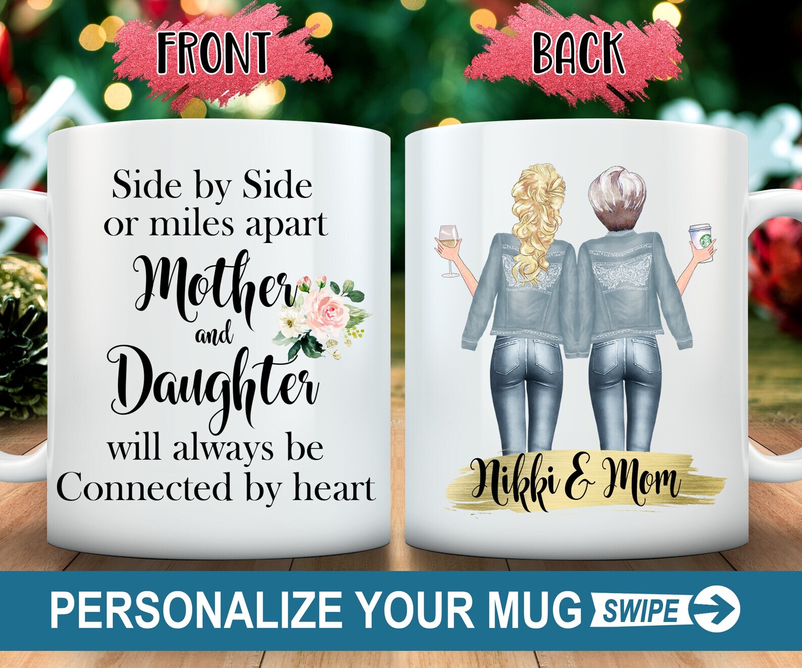 Side By Side Or Miles Apart Mothers Day Gift For Mom Personalized Mom Mugs Mom