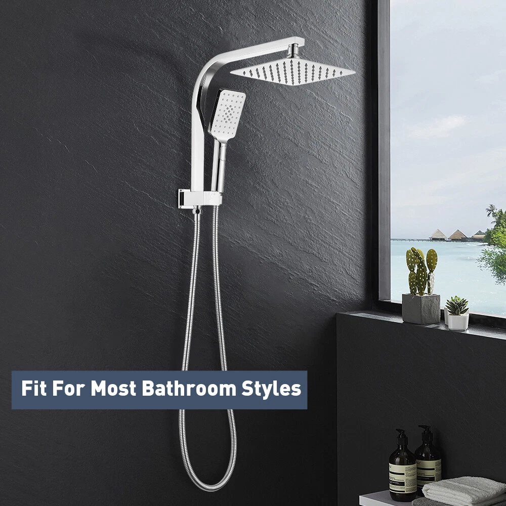 Decaura 8'' Square Chrome Shower Head Set High Pressure Gooseneck Shower Arm