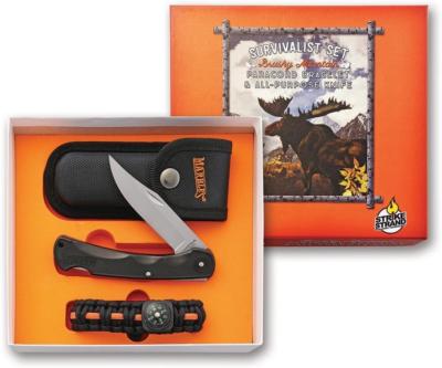 Marbles Brushy Mountain Survival Set Lockback Knife Bracelet Compass Whistle 395