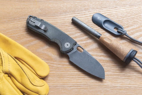Urban EDC F5.5  Black Micarta Handle M390 Acid Etched Blade Ti Clip Pocket Knife