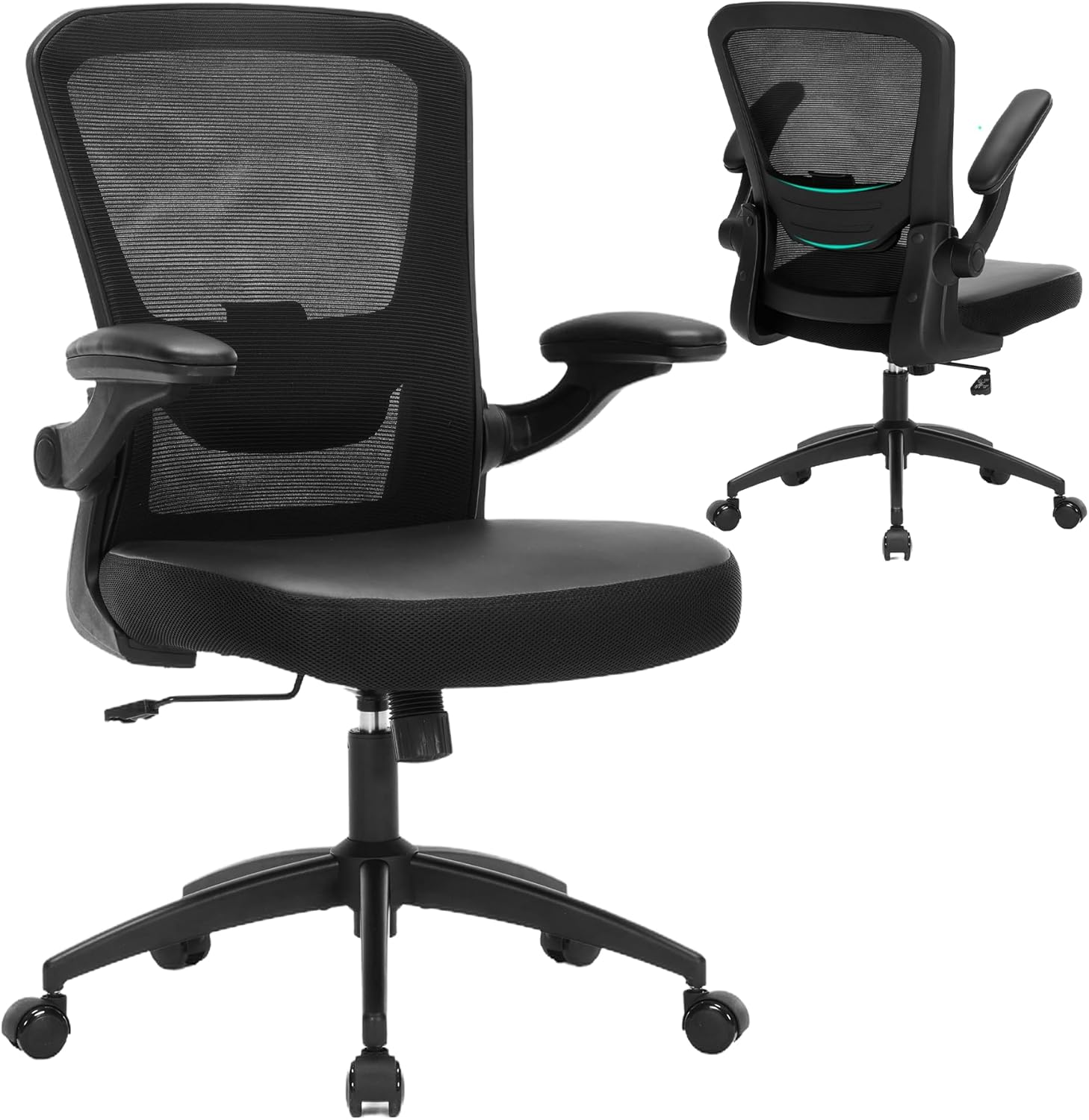 Ergonomic PU Leather Mesh Office Chair with Lumbar Support & Flip-Up Arms-image