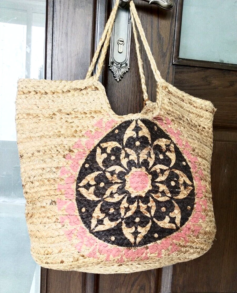 ANTIK KRAFT Tote 100% Jute Boho Summer Shopping Bag Fringe Woven Raffia Bucket - Image 3 of 4