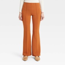 New Day Flare Pants Women Small Pull-On Elastic Waist Stretch Orange