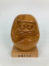 Japanese Antique Wooden Daruma Figurine Fortune-Bringing Warmth Charm
