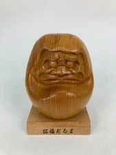 Japanese Antique Wooden Daruma Figurine Fortune-Bringing Warmth Charm
