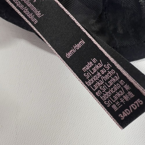 Victoria's Secret Black Lace Velvet Trim Sheer Unlined Demi Bra 34D - Foto 11 di 12